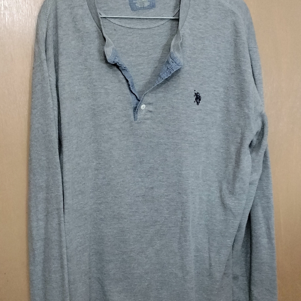 Gray Long Sleeve Polo Shirt